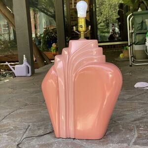 1960s Salmon Pink Ceramic Table Lamp Art Deco Pastel MCM Midcentury Golden Girls